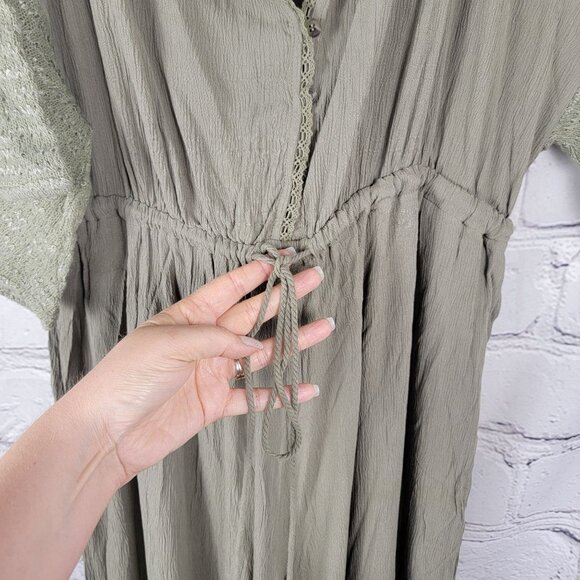 Davi and Dani Wide Leg Maxi Illusion Crop Jumpsuit Olive Green Boho Festival - Picture 5 of 9